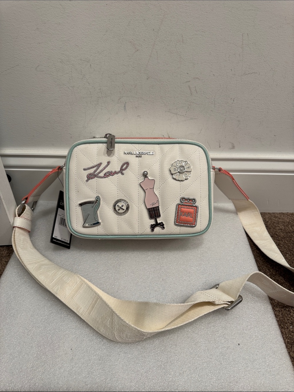 Karl Lagerfeld applique camera style crossbody bag purse NWT